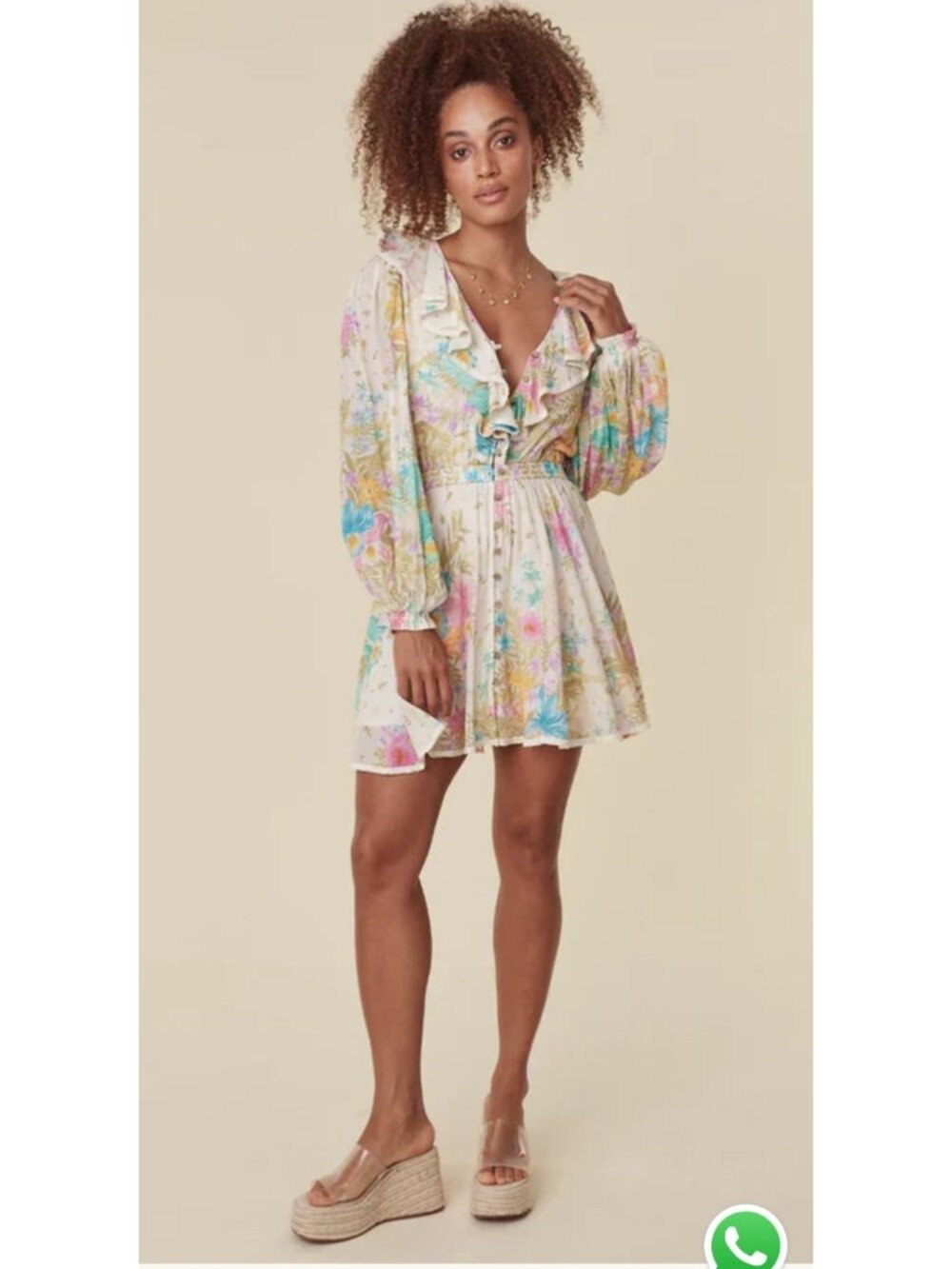 SPELL Women's Lei Lei Frill Lightweight Floral Mini Dress Bohemian - Picture 2 of 15
